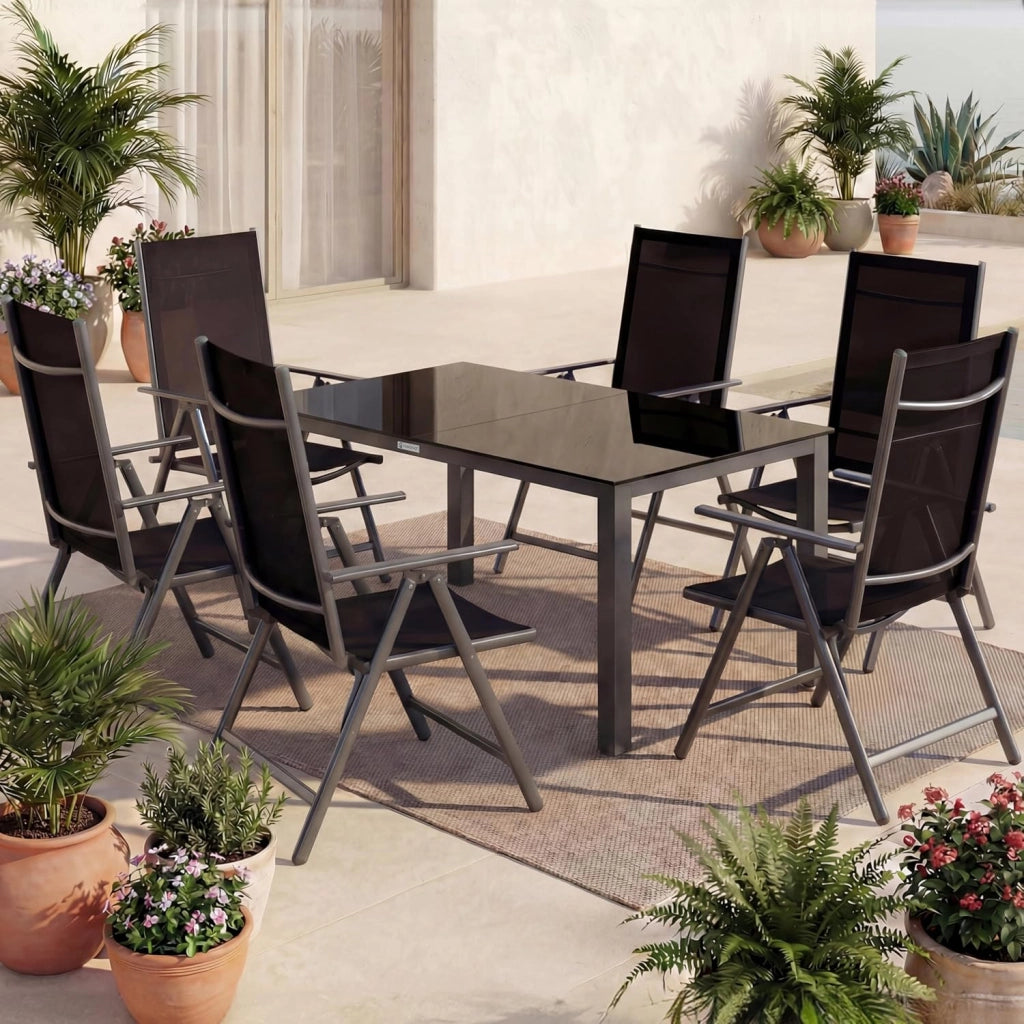 ® Tavolo e Sedie da Giardino Alluminio Bern 7 pz Schienale Regolabile Set da Pranzo Esterno