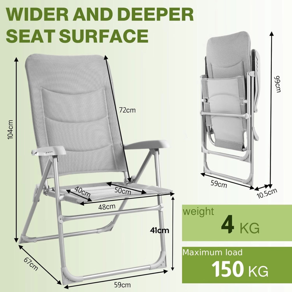 Sedie da giardino con schienale alto imbottite, Sedia da balcone in alluminio regolabile in 6 posizioni, Sedia pieghevole fino a 150 kg, Sedia da pranzo per terrazza Esterno Camping