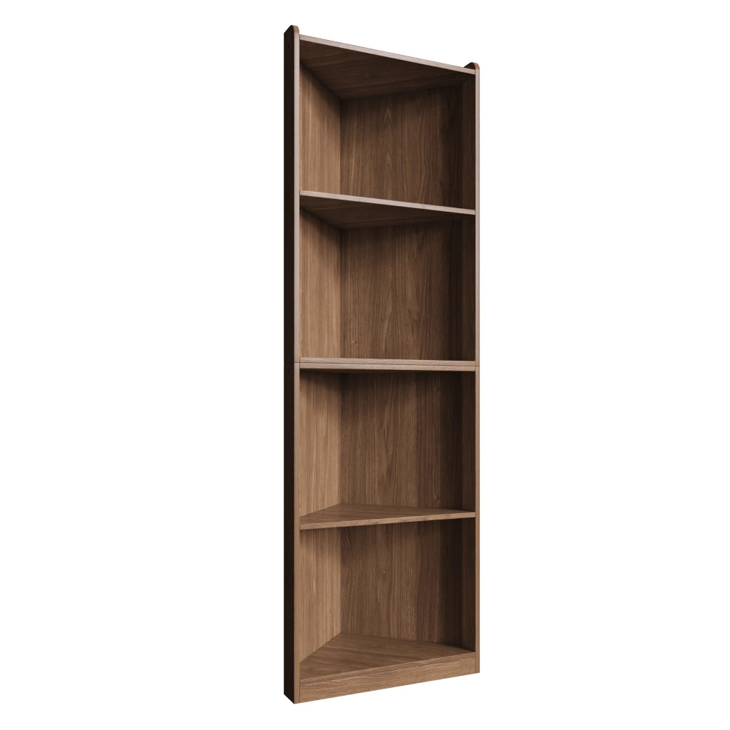 Libreria angolare salvaspazio con ripiani e dispositivo antiribaltamento per soggiorno in MDF noce 55 × 32 × 180 cm
