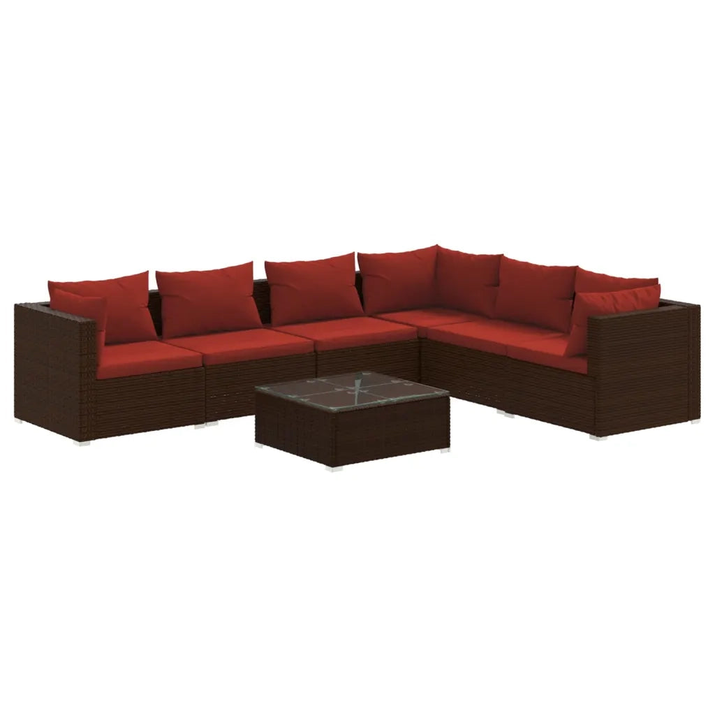 Set Divani da Giardino 7 pz con Cuscini in Polyrattan Marrone 3101731