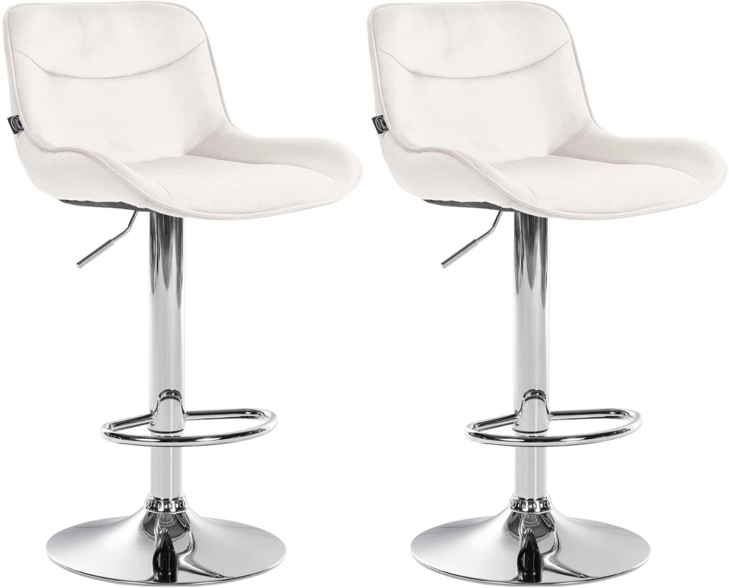 Set di 2 sgabelli da bar Vonore in velluto crema,cromo