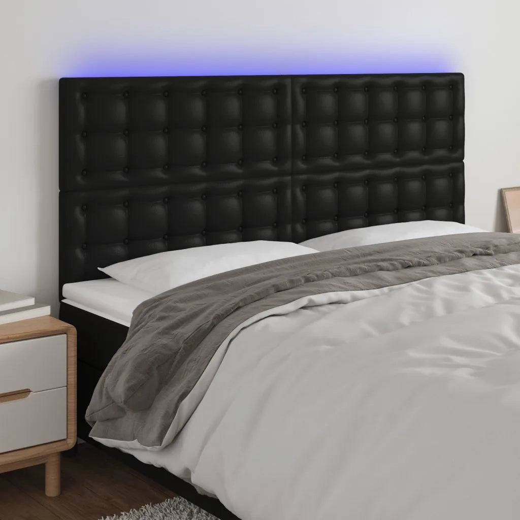 Testiera a LED Nera 180x5x118/128 cm in Similpelle