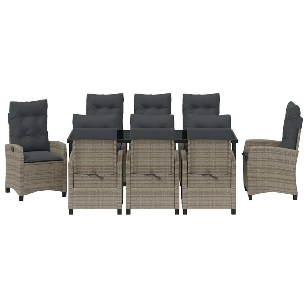 Set da Pranzo per Giardino con cuscino 9 pcs Grigio polyrattan 3380392