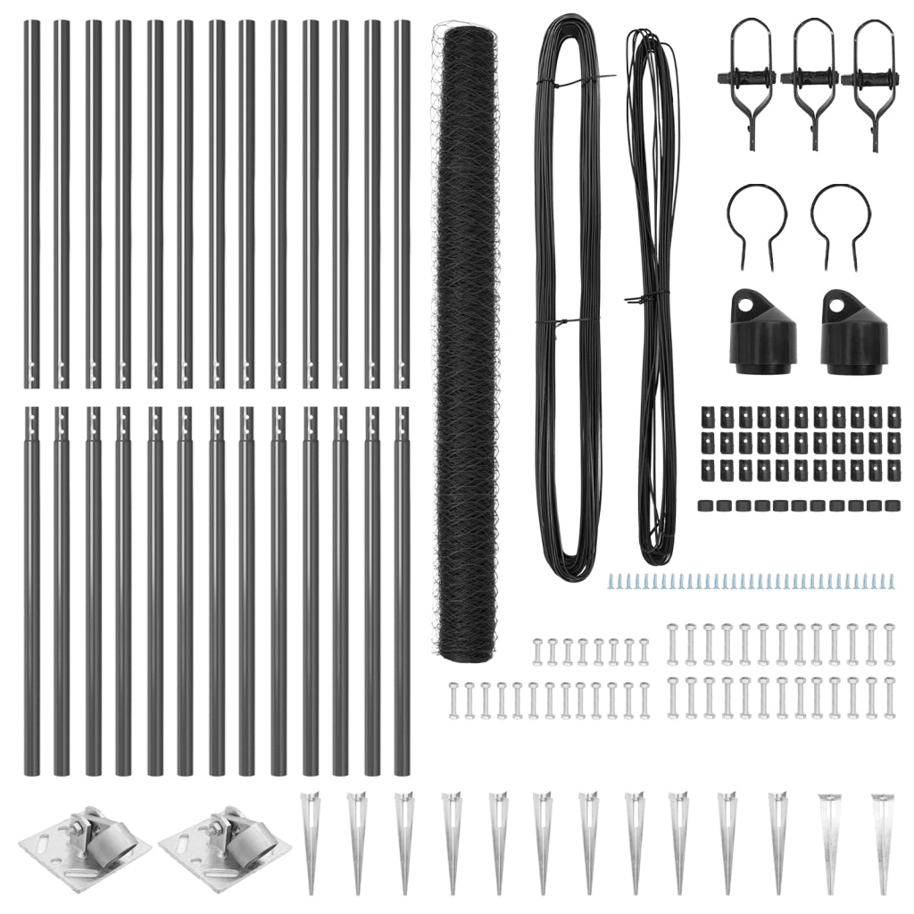 Set di Recinzione Set di 2 Grigio Metallo, filo rivestito in PVC