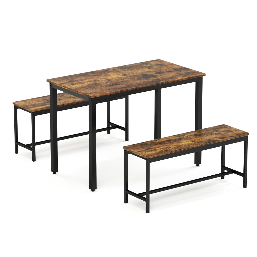 Tavolo da pranzo per 4 persone con 2 panche, stile industriale, per cucina e soggiorno, 110 × 60 × 75 cm