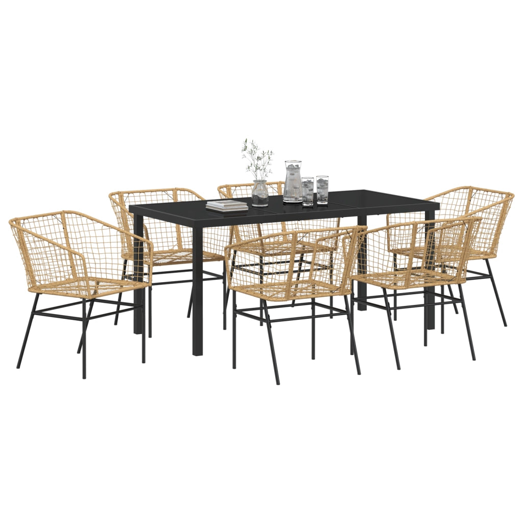 Set da Pranzo da Giardino in 7 pezzi Rattan Poli Marrone