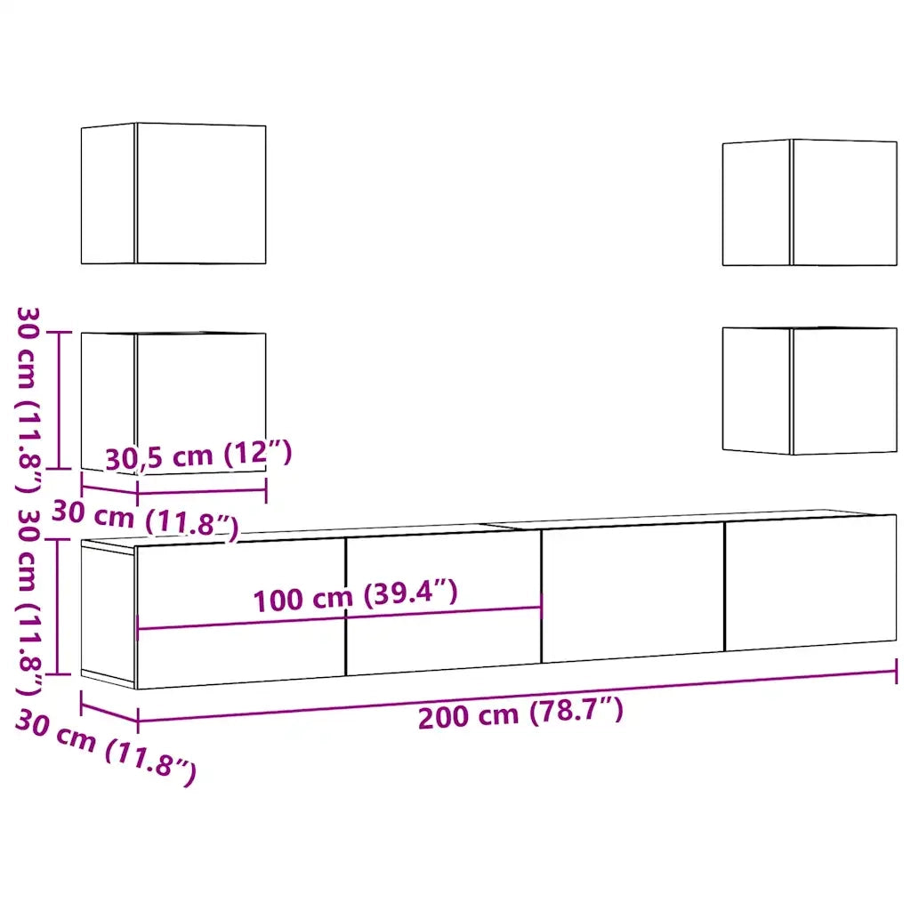 Mobili TV a Parete 6 pz Legno Vecchio Legno Multistrato 3328969
