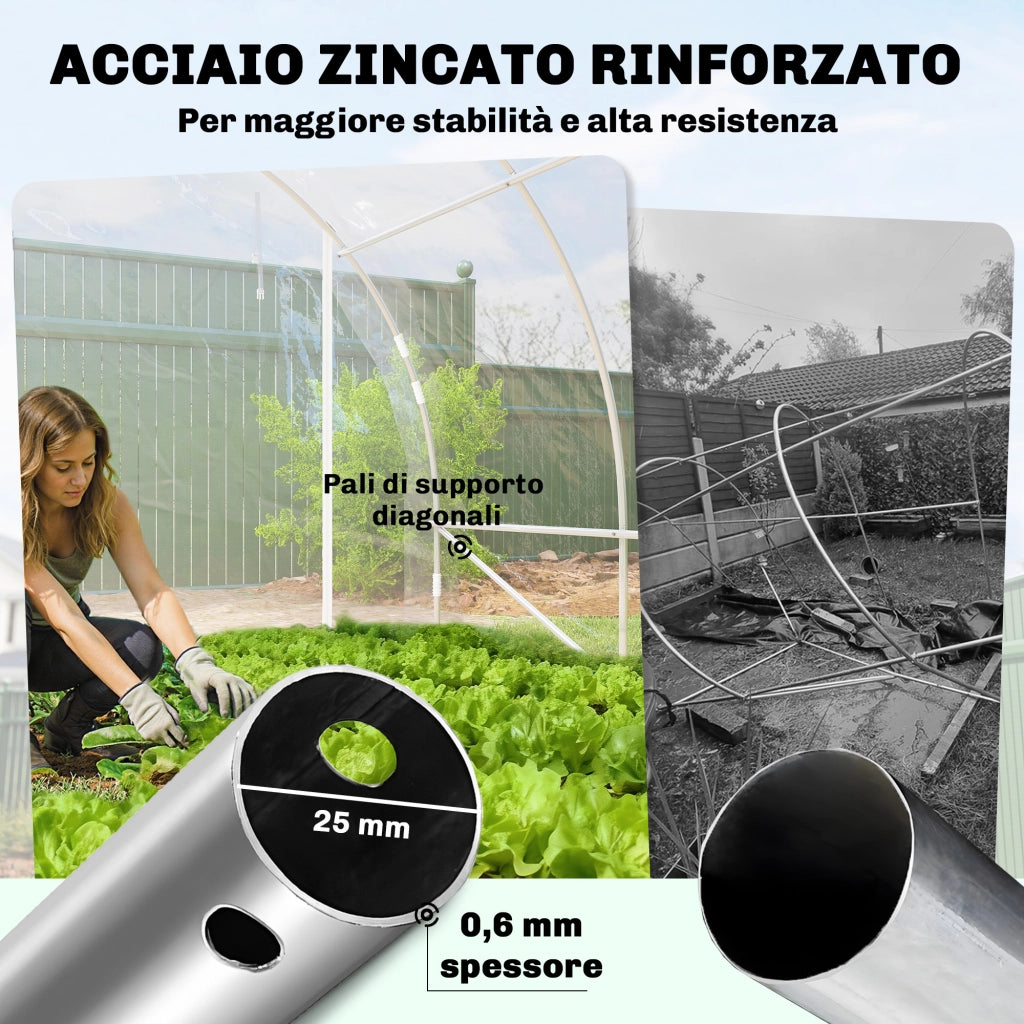 Serra a Tunnel 3x4x2 m con Porte Avvolgibili Telaio in Acciaio e Copertura in PE Anti-UV Trasparente
