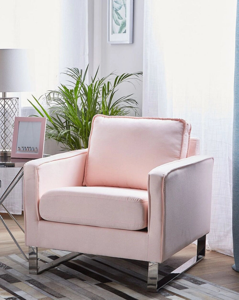 Poltrona Tessuto Rosa Slitta Gambe Argento Salotto Moderno soggiorno