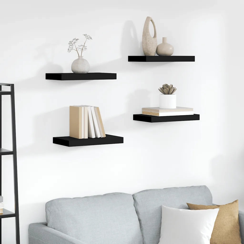4 pz Scaffali a Parete | Ripiano a parete | Mensole a Parete Neri 40x23x3,8 cm in MDF