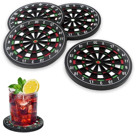 Set di 4 tappeti per bere da dart, tappeti per gioco lavabili, tappeti antiscivolo per bere, sottopiani per caffè resistenti al calore, tavolo da dart creativo, sottopiani per bere resistenti al calore, bicchieri da vino in vetro per bar in casa
