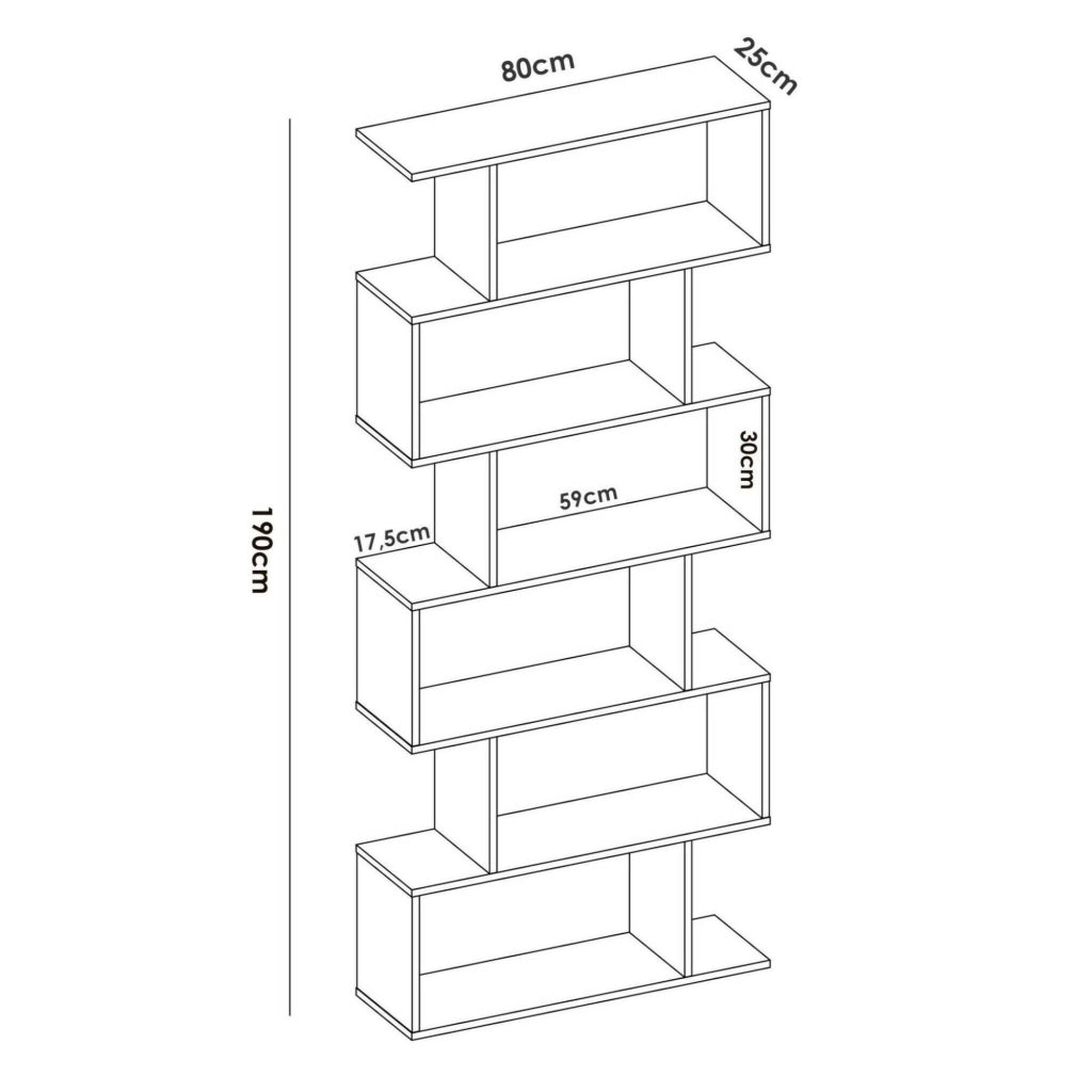 Libreria As, Scaffale da ufficio multiuso, Mobile biblioteca portalibri a 6 ripiani, 80x25h190 cm, Rovere