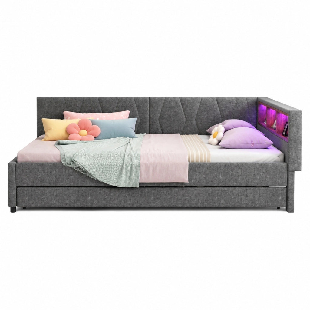 Letto estraibile 140x200 cm con LED, USB-C e vani portaoggetti