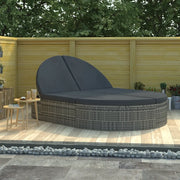 Lettino Prendisole a 2 Posti con Cuscini in Polyrattan Grigio 48127