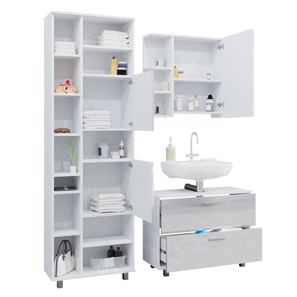 Vicco Set di mobili da bagno Bianco lucido 3 pezzi, con cassetto