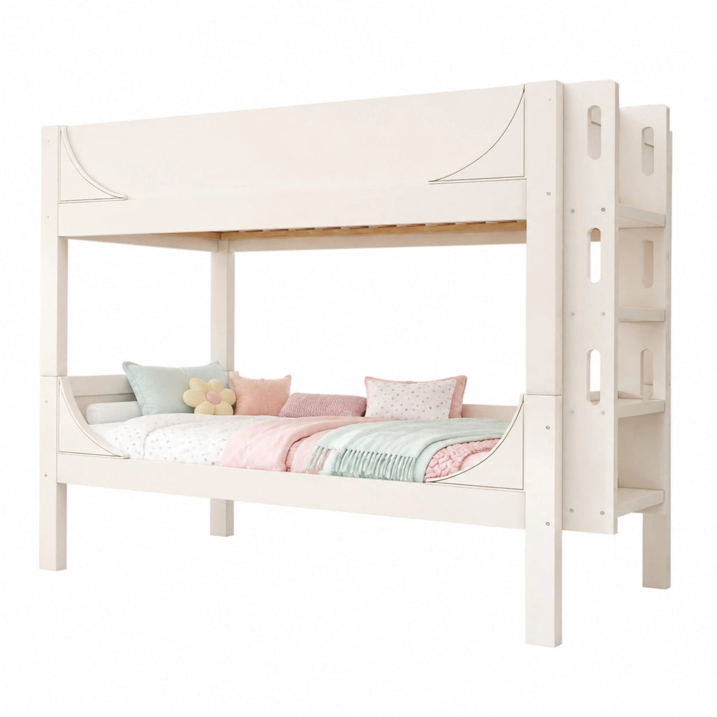 Letto a castello separabile 90x200 cm con scala reversibile; bianco; in legno e metallo