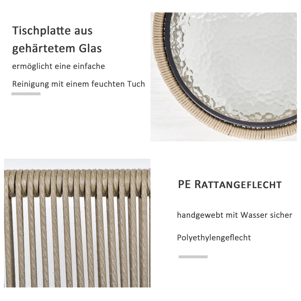 Set tavolo da pranzo con 2 sedie ¨C zephmum ¨C grigio, effetto rattan, vetro temperato