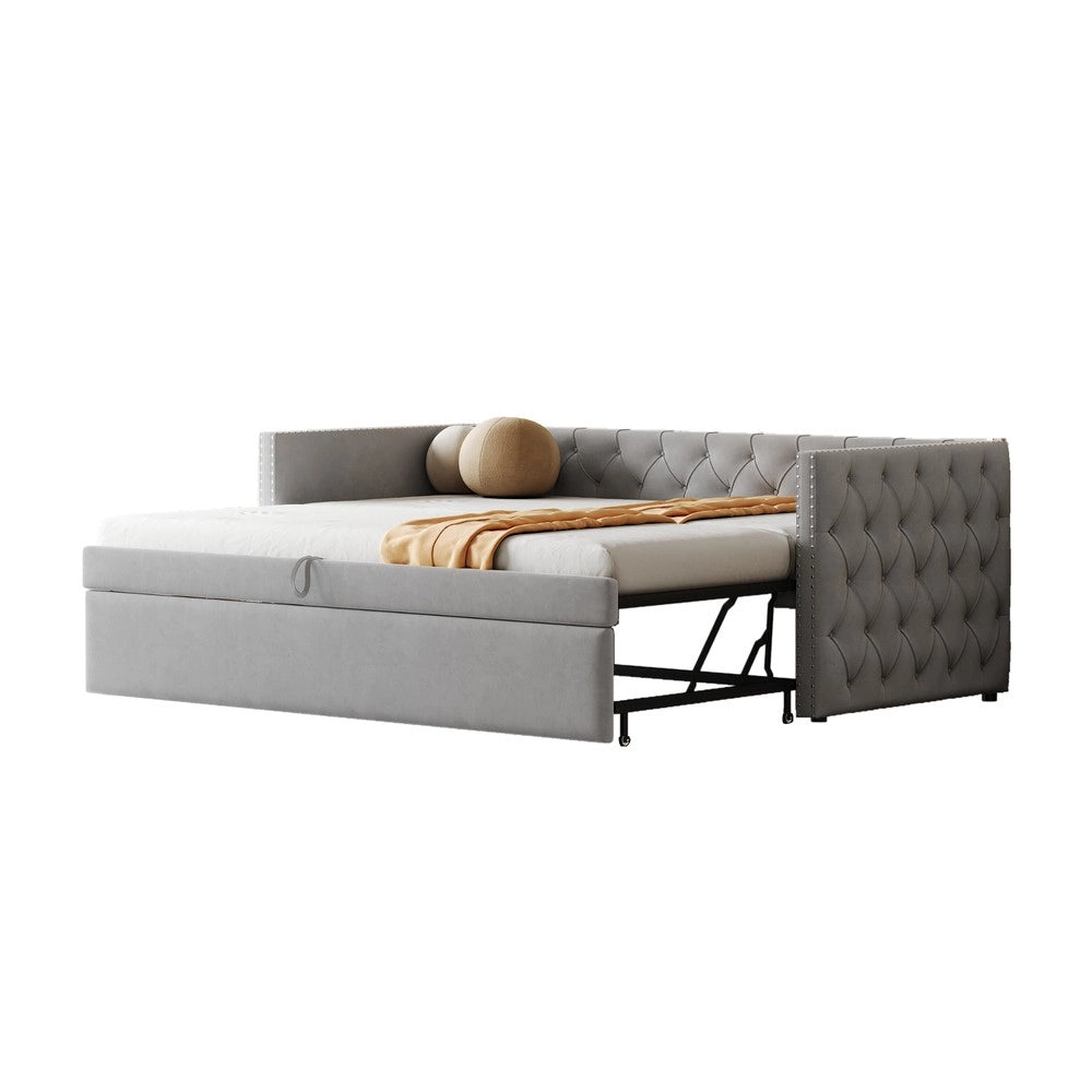 Letto Imbottito Estraibile con Rete a Doghe ¨C MINIMAL ¨C Velluto Grigio Chiaro 90x200