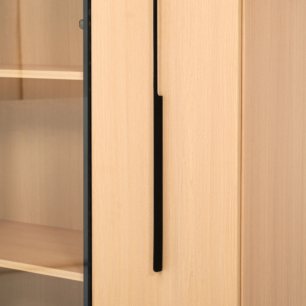 Libreria vetrina con LED e ripiano laterale estraibile, per soggiorno e ufficio, in MDF, rovere, 110,5 × 35 × 160 cm