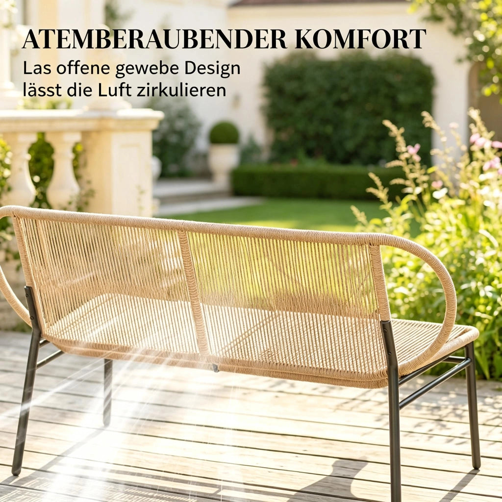 PANCA DA GIARDINO 138x62x83 cm in rattan PE e metallo nero/naturale