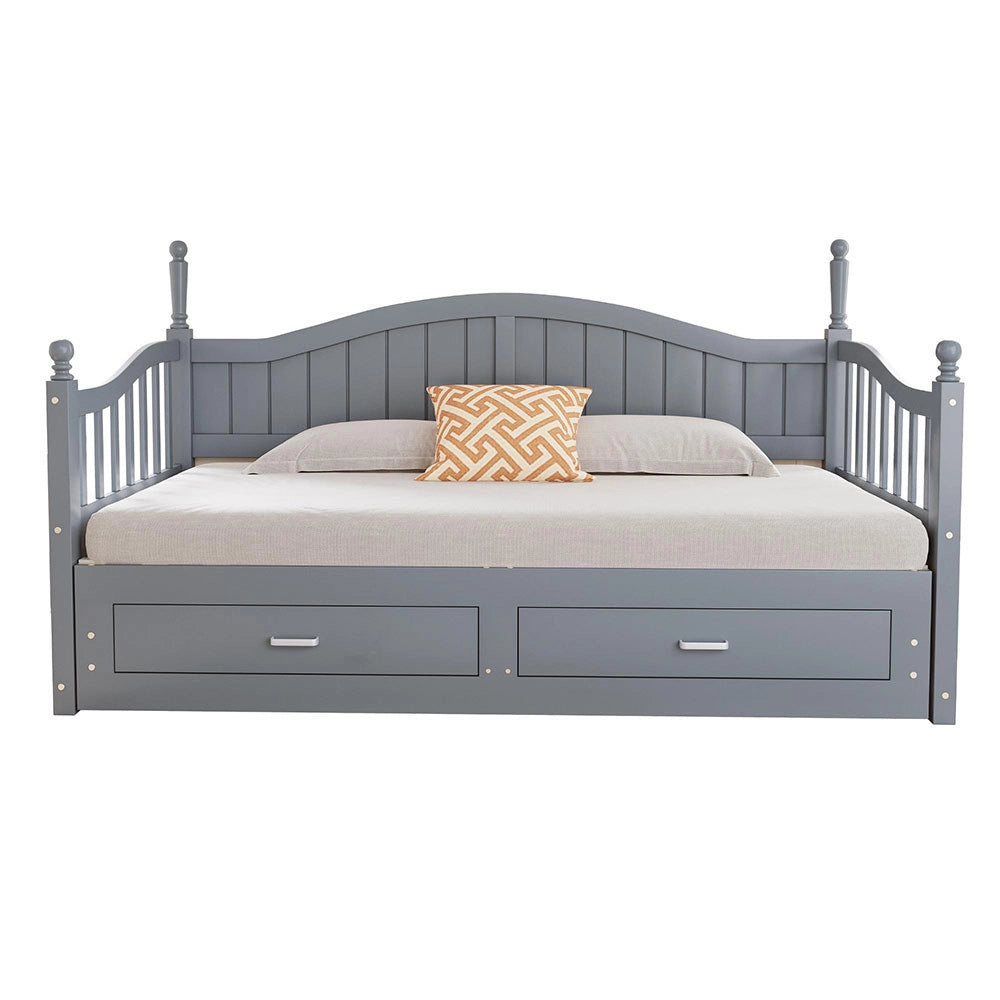 Divano letto con colonne 90/180x190cm - Xylo - grigio, schienale curvo, cassetti