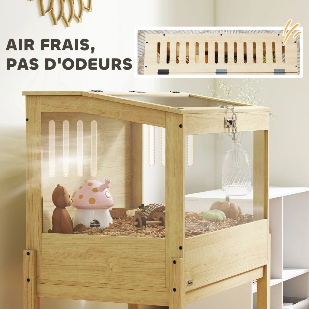 Casetta per criceti in legno con ripiano e coperchio ¨C zephmum ¨C 83x50x103 cm