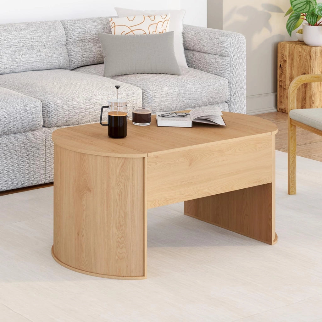 Tavolino ovale piano sollevabile DIVIA 100 cm Legno Modo faggio Design arrotondato