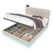Letti contenitori 160x200 cm con LED e contenitore; velluto beige (Senza materasso)
