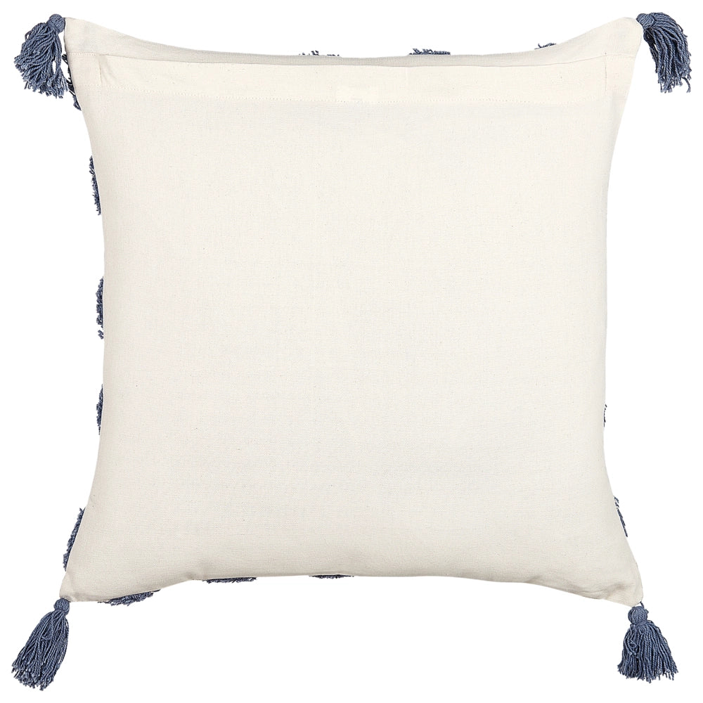 Cuscino decorativo cotone beige e blu 45 x 45 cm motivo geometrico nappe rivestimento sfoderabile con imbottitura boho