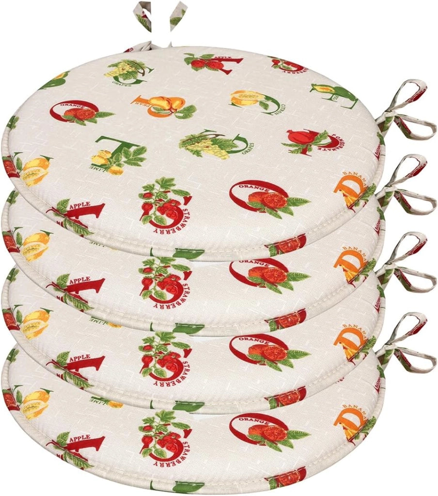 Set 4 Cuscini Sedia Rotondi Cotone Lavabili Morbidi Coprisedie Tondi Lettere & Frutta