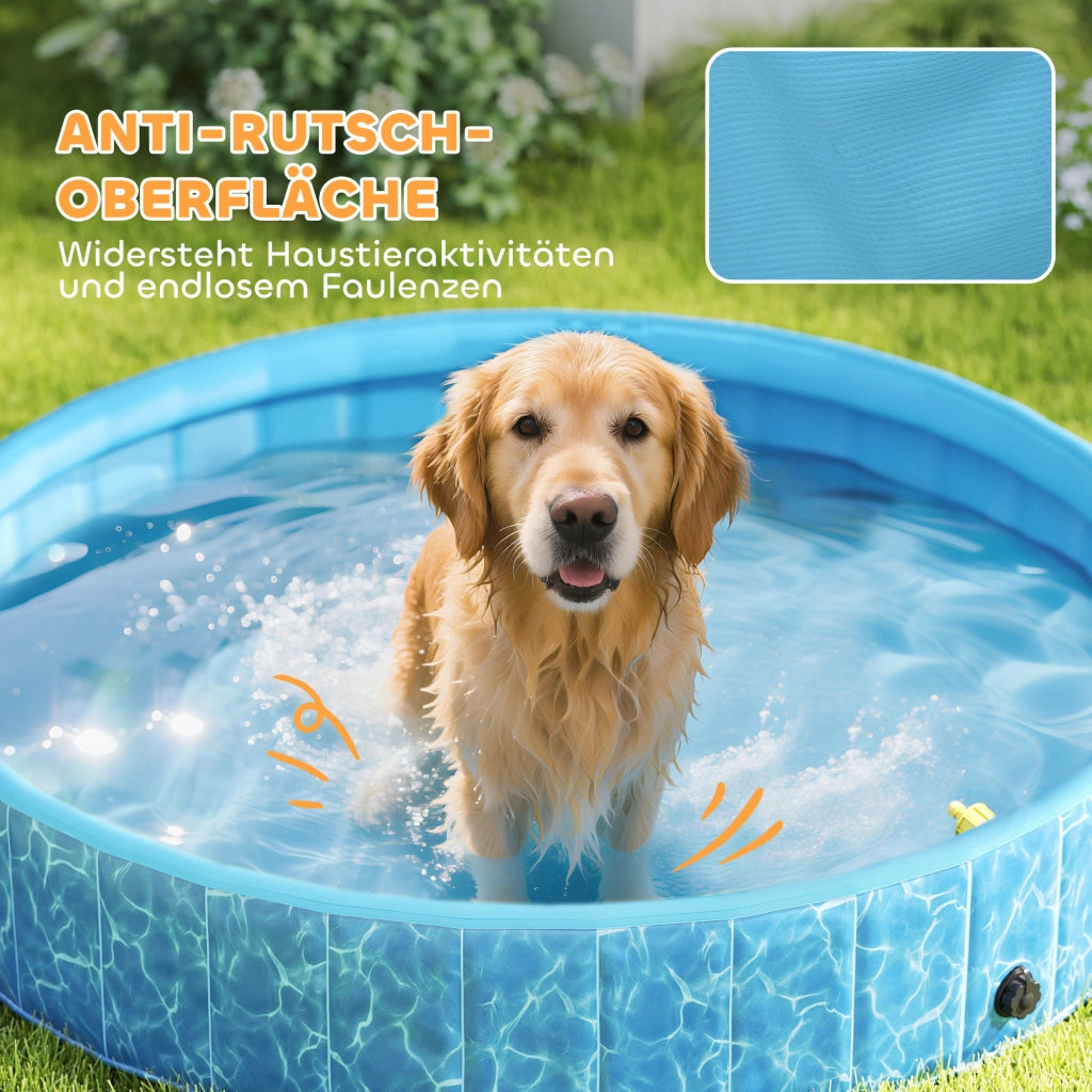 Piscina per Cani Pieghevole con Fontana e Cuscini d'Acqua ¨C Zephmum ¨C Blu ?160x30 cm