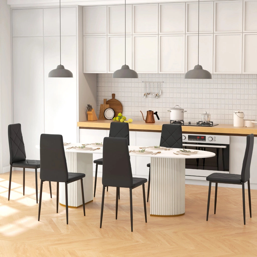Set 6 Sedie da Pranzo Moderne Schienale Alto Cuciture a Diamante 41x50x97 cm Nero