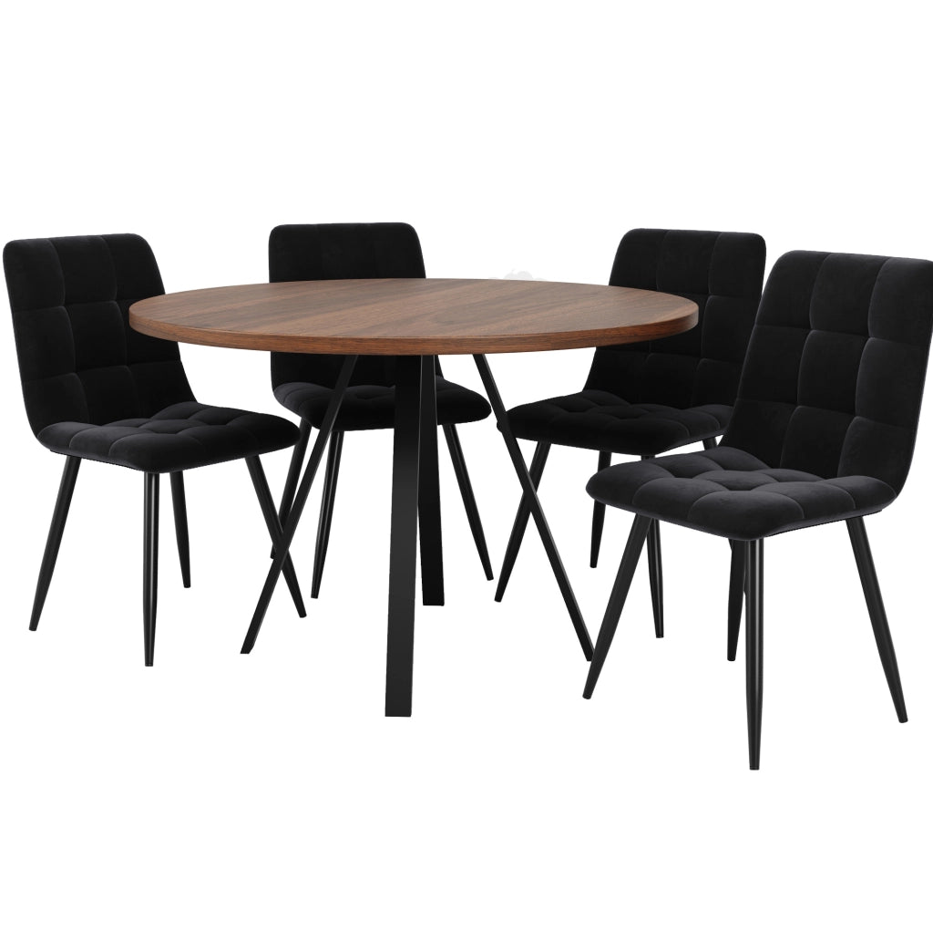 Tavolo da pranzo rotondo 80x80x75 cm in MDF e metallo; noce e nero