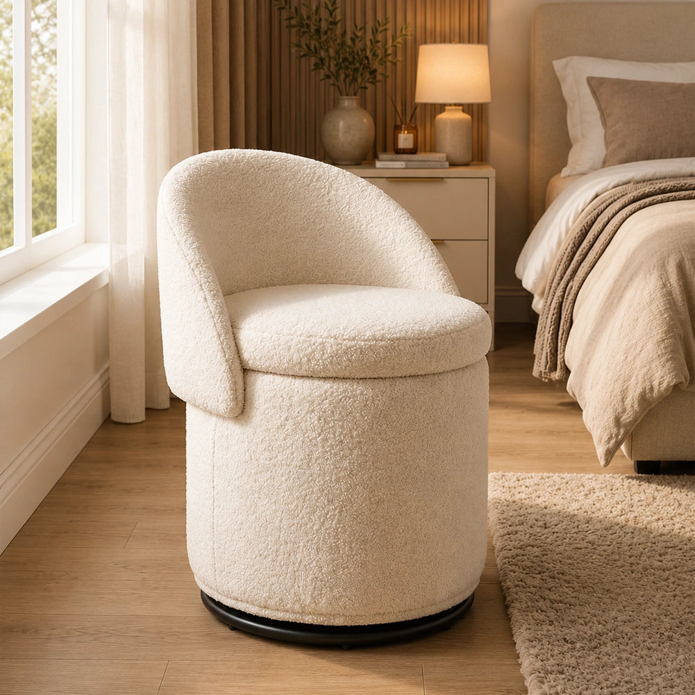 Pouf Contenitore con Schienale Reclinabile e Base Girevole Design Teddy 48x68 cm