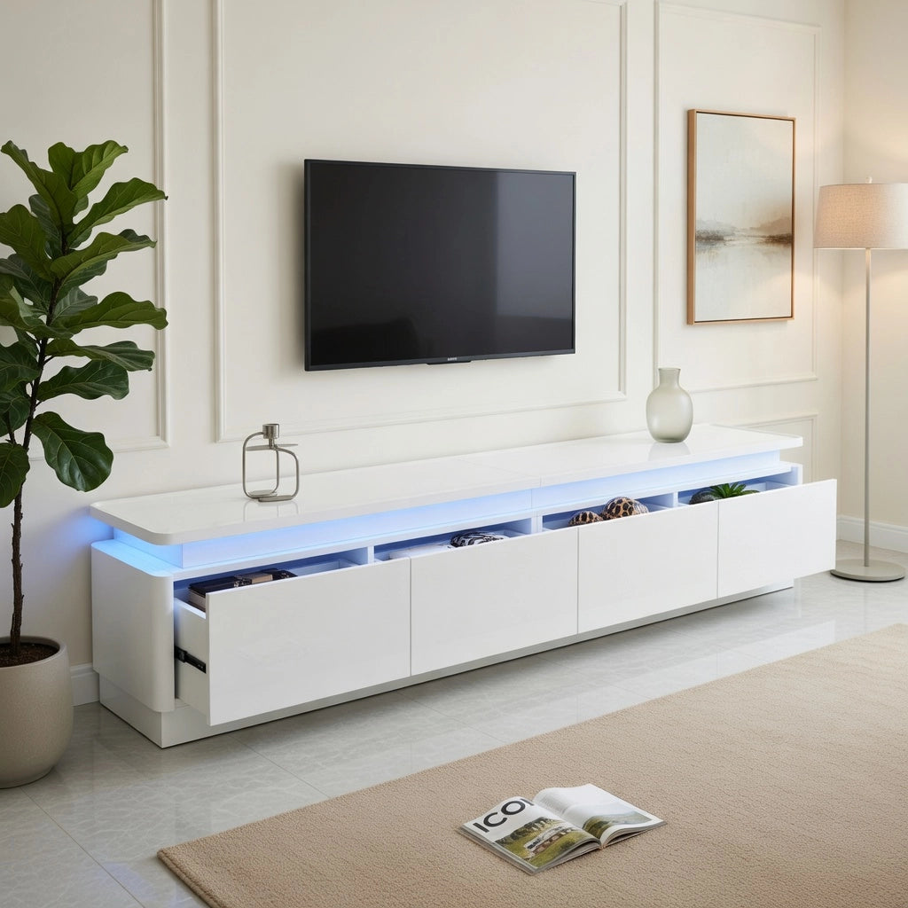 Cassettiera TV bianca in truciolato lunga 180 cm