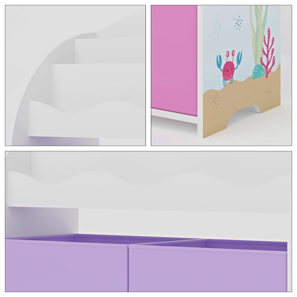 Scaffale dal design senza tempo per soggiorno camera da letto mobiletto per bambini con motivo oceano 98 x 83 x 30 cm bianco viola rosa 03_0011315