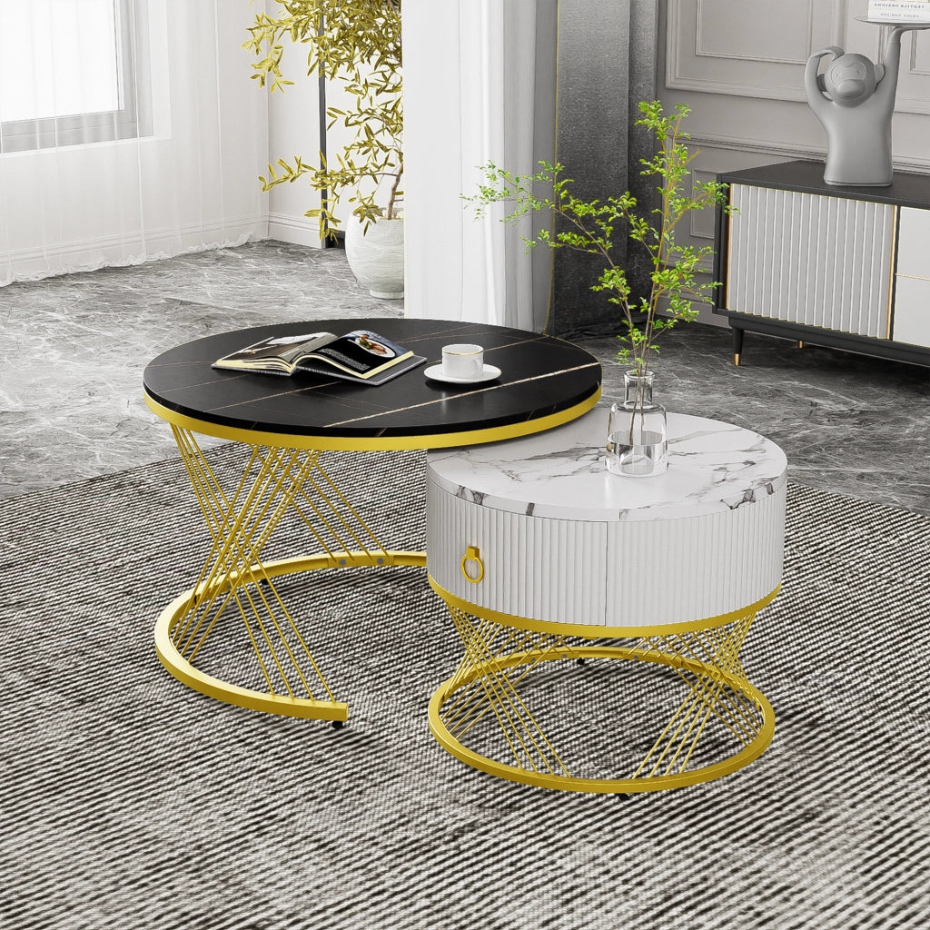 TAVOLINO da caffè modulare set da 2 pezzi MDF nero effetto marmo