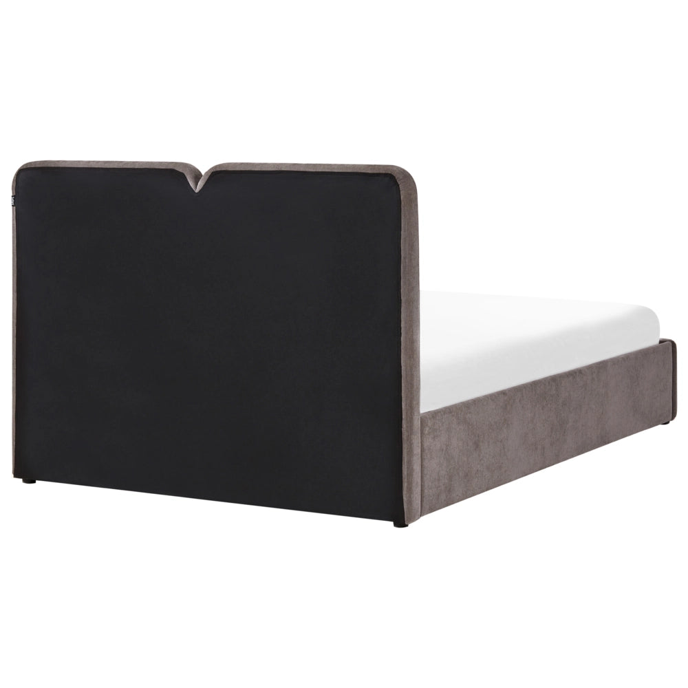 Letto ottomano color tortora in tessuto di ciniglia 140 x 200 cm Testiera imbottita Rete a doghe sollevabile