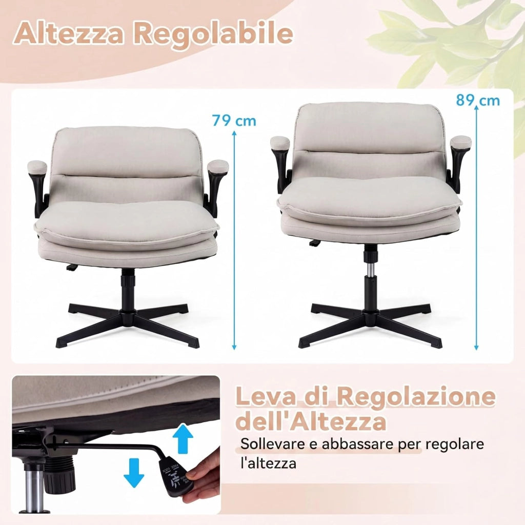 Sedia da Ufficio, Poltrona Relax Altezza Regolabile (Senza Ruote) | Funzione Dondolo, Braccioli Ribaltabili e Base Robusta, per Ufficio Studio Soggiorno, Portata 150 kg