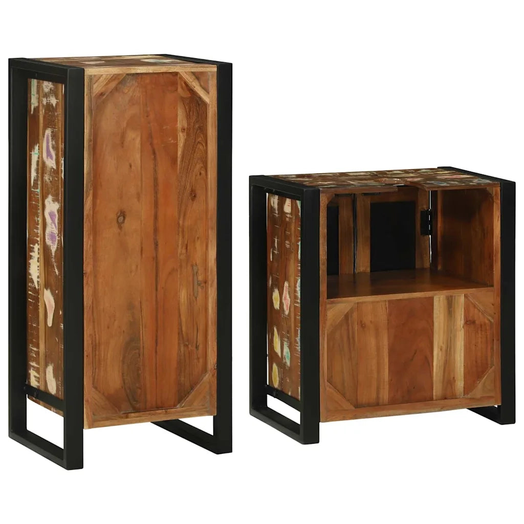 Set di mobili per il Bagno | Armadio da bagno 2 pz Legno massello riciclato