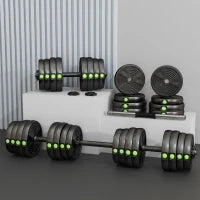 Set 2 in 1 con 2 Manubri Convertibili in Bilanciere, Peso Totale 30 kg e Dischi Pesi Regolabili, Nero
