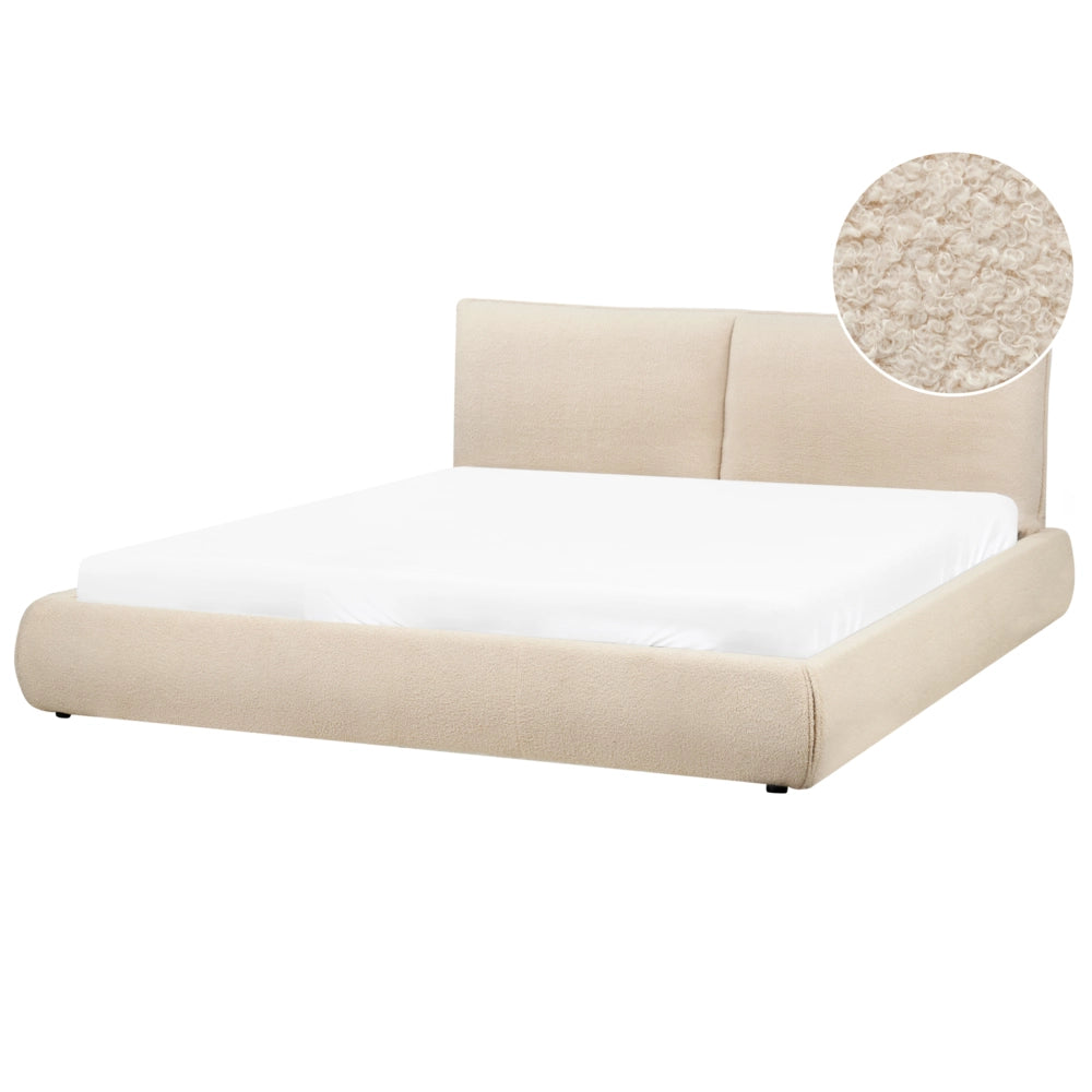 Letto matrimoniale imbottito in tessuto boucle beige chiaro 180x200 cm stile classico camera da letto