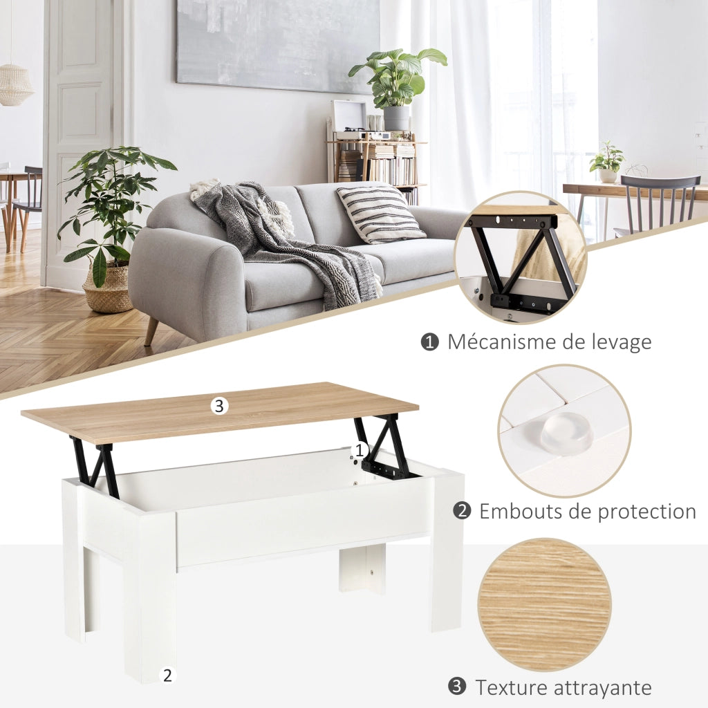 Tavolino da salotto con ripiano sollevabile ¨C Minimal ¨C bianco 100x50x45