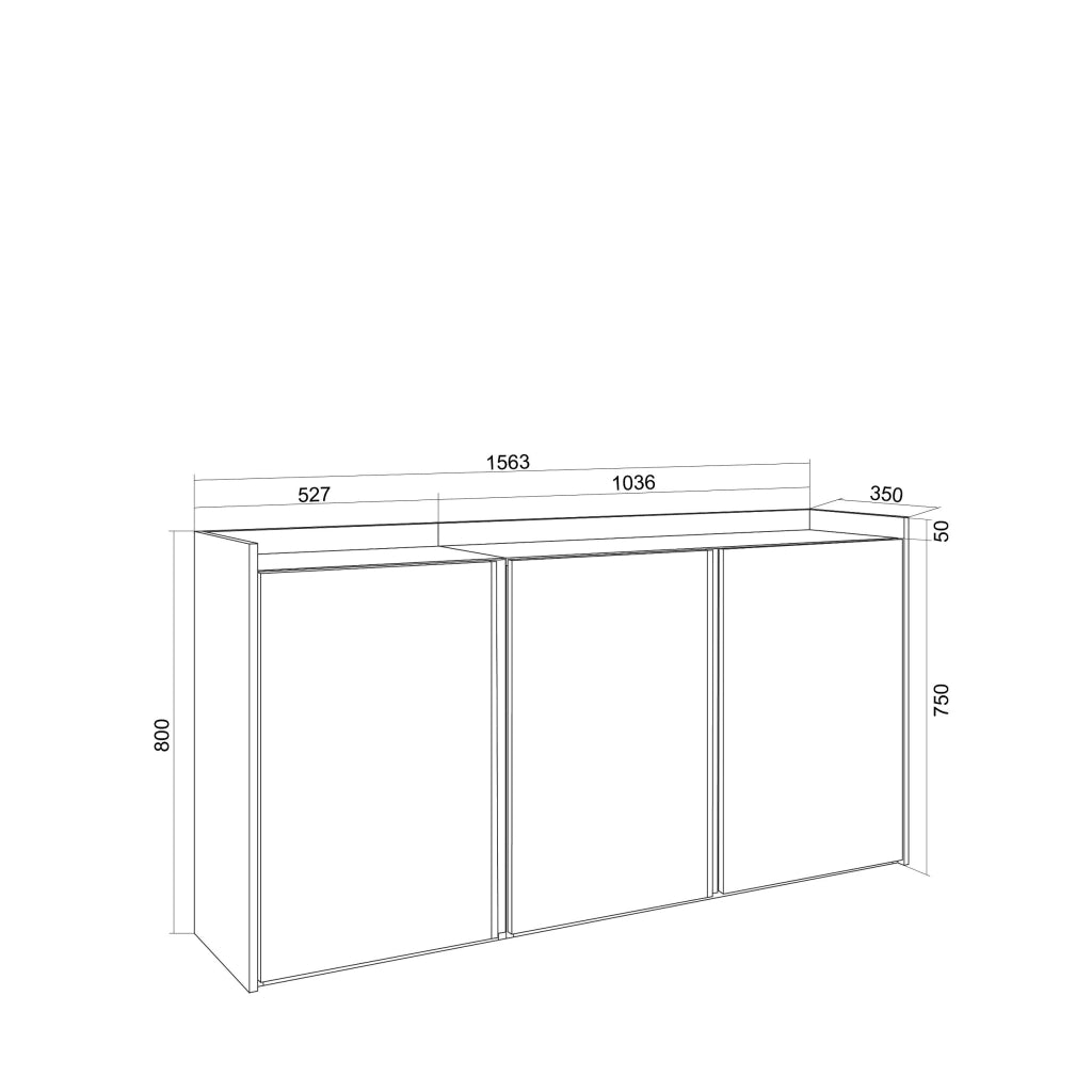 Credenza, Mobile, Cucina, 156x80x35 cm, 3 Porte, grande stoccaggio, Rovere e nero