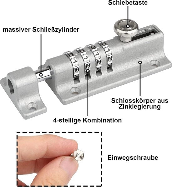 Gancio di sicurezza per porte piane, combinazione 4 numeri, 120 mm, slot di sicurezza per porte, gancio di sicurezza per porte, per garage, giardino, armadi, casa