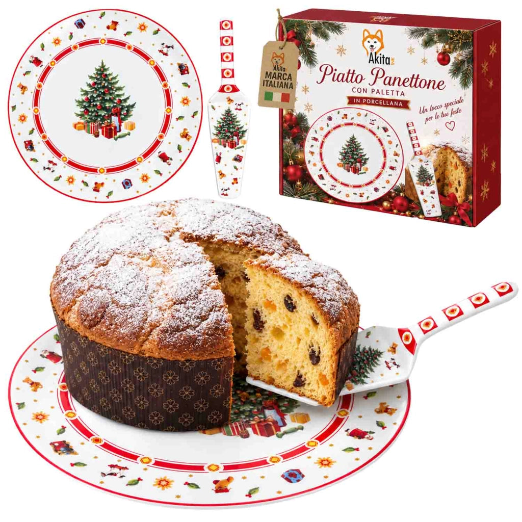 Akitaink Piatto Panettone Christmas Tree 30 cm Paletta Porcellana