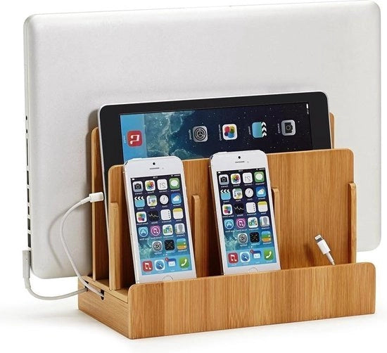 Piastra di Ricarica per Desktop in Legno di Bambù - Compatibile con iPhone 13 12 - Pro Max XS XR X - iPad - Smartphone e Tavola Samsung