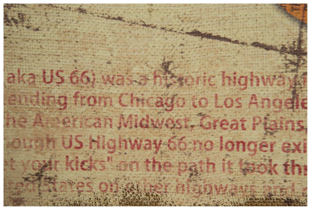 Biscottini Stampa 'ROUTE 66' su tela in juta grezza anticata L90xPR2xH60 cm dimensioni