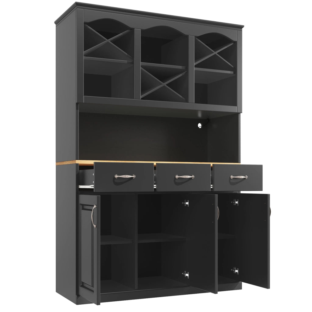 Credenza alta da cucina ULEVR 120x40x180 cm con 3 cassetti, ripiani regolabili e LED multicolore, nera
