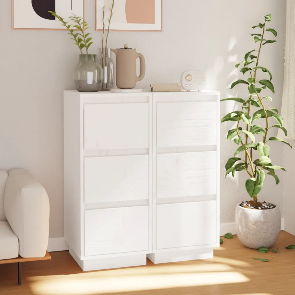 Credenze Bianche 2 pz 32x34x75 cm in Legno Massello di Pino cod mxl 12403
